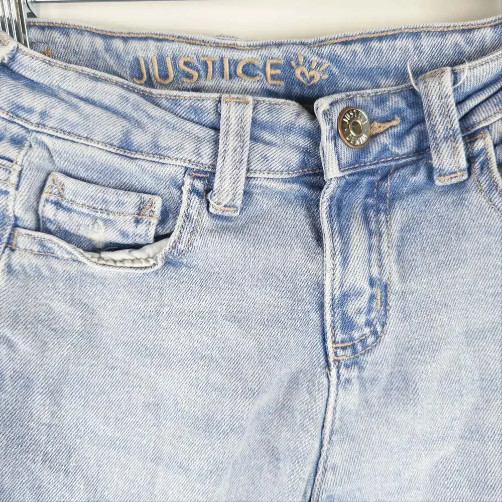 Justice Girls Light Wash Distressed Wide Leg Cargo Jeans Size 10
